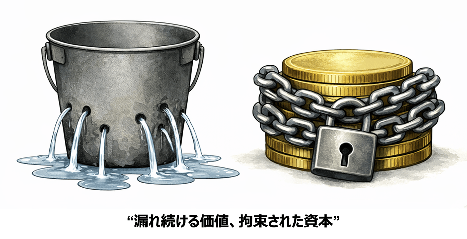 漏れ続ける価値、拘束された資本