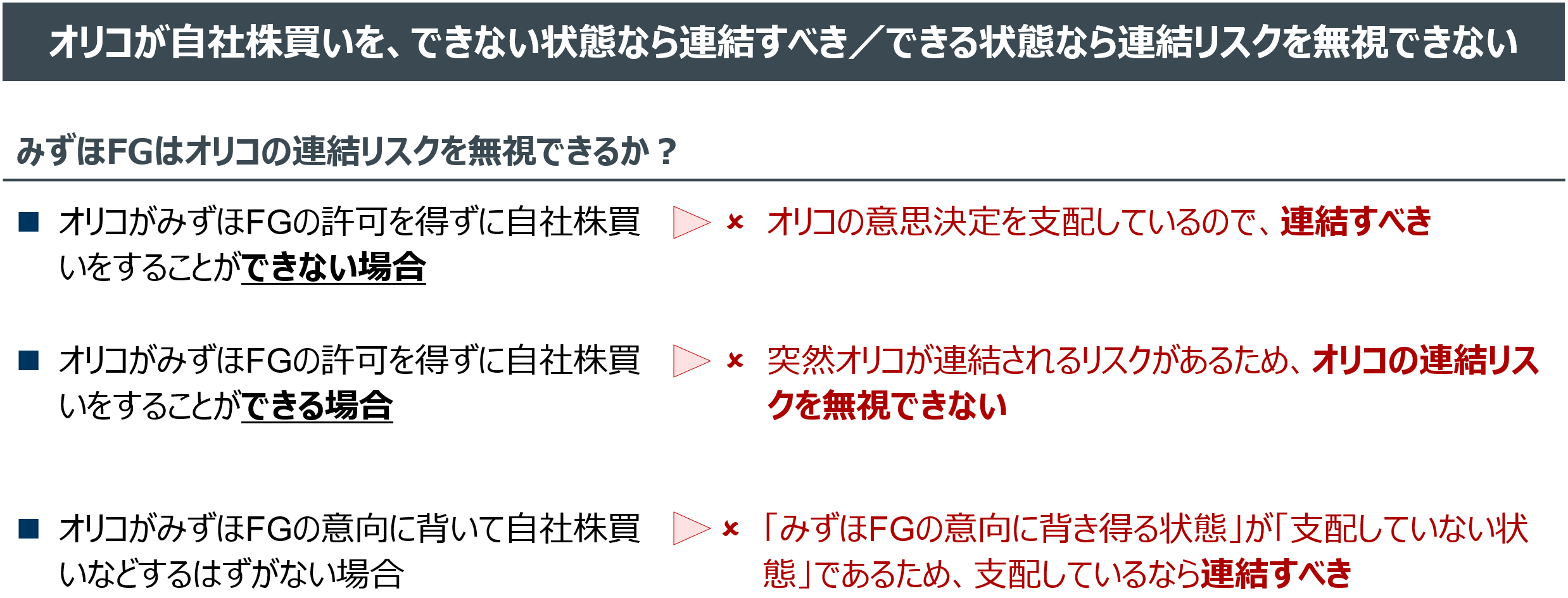 オリコが自社株買いを、できるならば連結リスクを無視できず／できないならば元から連結すべき